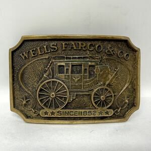 Vintage Wells Fargo Stagecoach Brass Belt Buckle 1973 WAP 2 Western Collectible